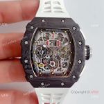 KV Factory V2 Upgraded Carbon Richard Mille Skeleton RM11-03 White Rubber Band Replica Watches